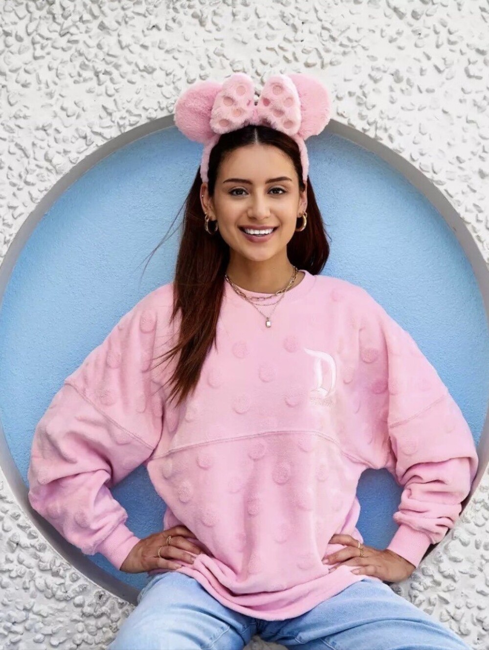DISNEY World Spirit Jersey Piglet Pink Velour Fuzzy Plush Polka Dots Size Medium